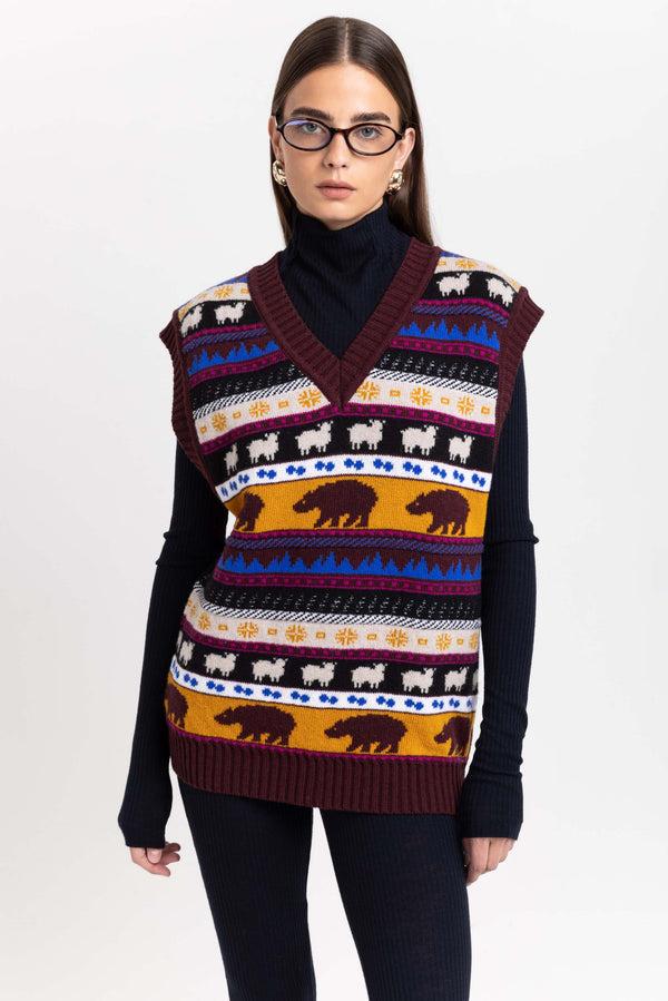 Nehera Dark Mix Fine Merino Unisex Holiday Jacquard Vest