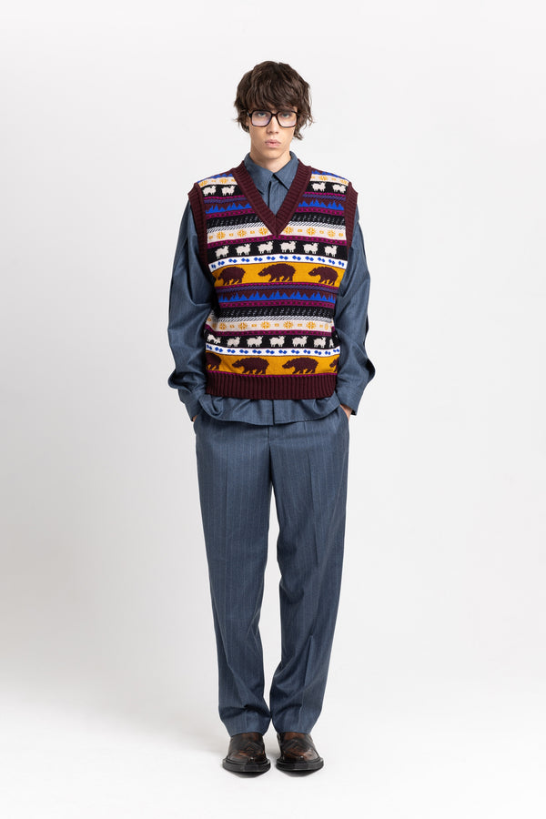 nehera Dark mix fine merino unisex holiday jacquard vest