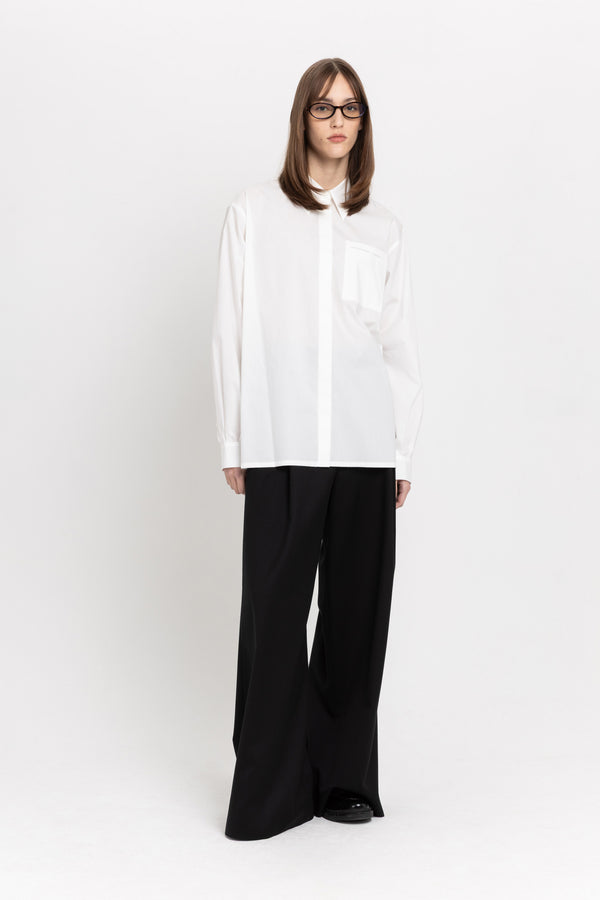 nehera Deep black twill wool high waisted wide pants