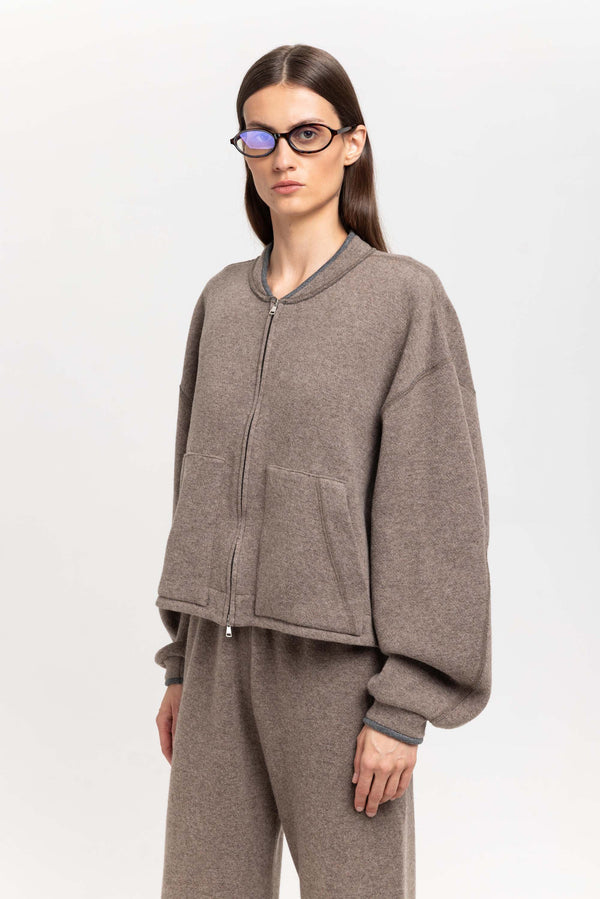 Nehera Grey Beige Technical Wool Jersey Soft Bomber
