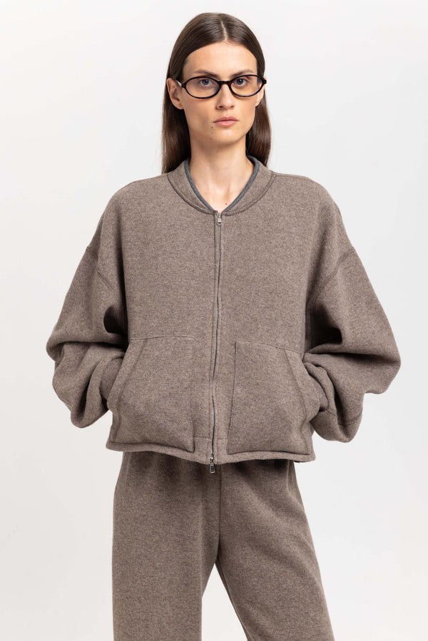 Nehera Grey Beige Technical Wool Jersey Soft Bomber