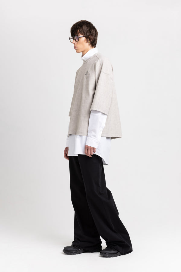 Nehera Grey Stretch Wool Crepe Short Sleeve Sweatshirt