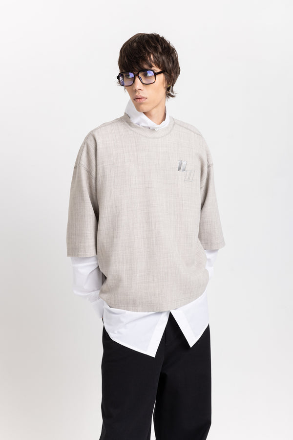 Nehera Grey Stretch Wool Crepe Short Sleeve Sweatshirt