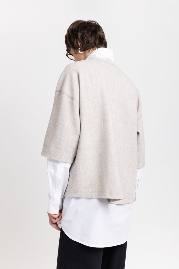 Nehera Grey Stretch Wool Crepe Short Sleeve Sweatshirt