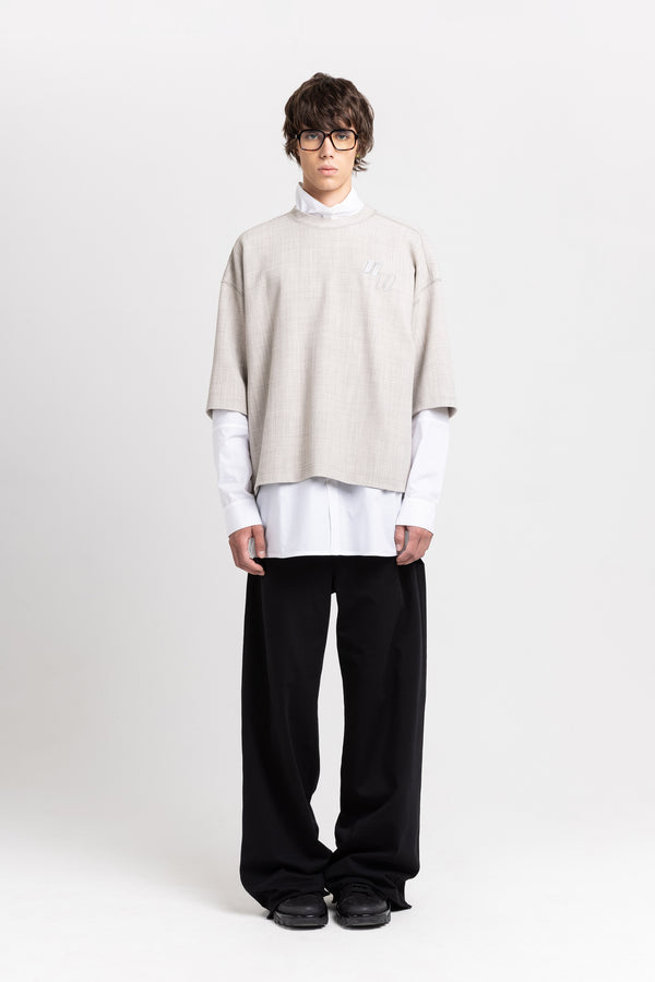 nehera Grey stretch wool crepe short sleeve sweatshirt