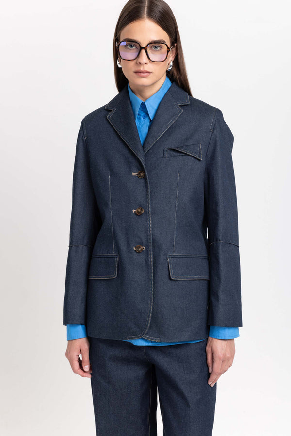 Nehera Indigo Blue Soft Touch Denim Tailored Jacket