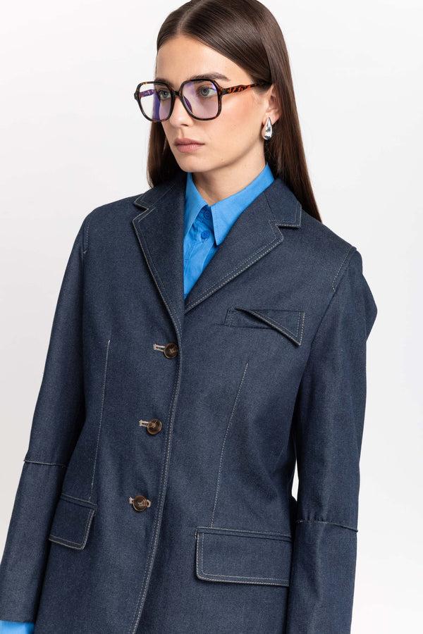 Nehera Indigo Blue Soft Touch Denim Tailored Jacket
