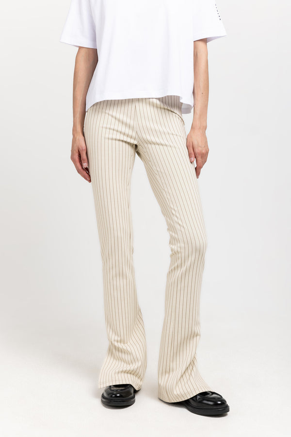 Nehera Ivory & Grey Striped Bistretch Flared Fitted Pants