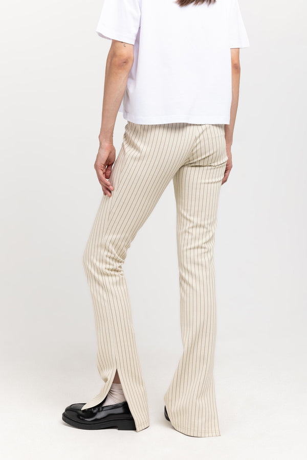 Nehera Ivory & Grey Striped Bistretch Flared Fitted Pants