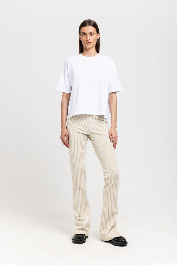nehera Ivory & grey striped bistretch flared fitted pants