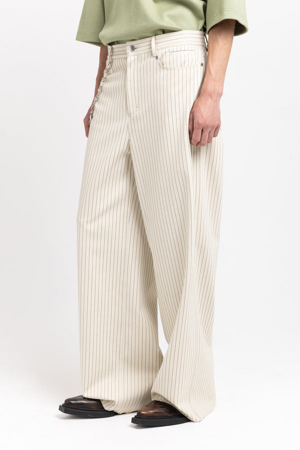Nehera Ivory & Grey Striped Bistretch Wide-leg Jersey Pants