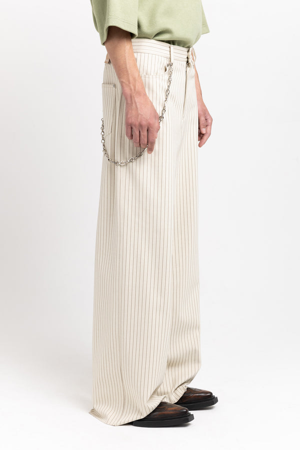 Nehera Ivory & Grey Striped Bistretch Wide-leg Jersey Pants