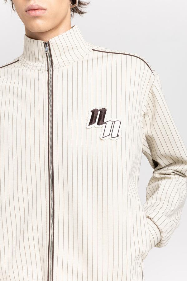 Nehera Ivory & Grey Striped Bistretch Zip Up Sweatshirt