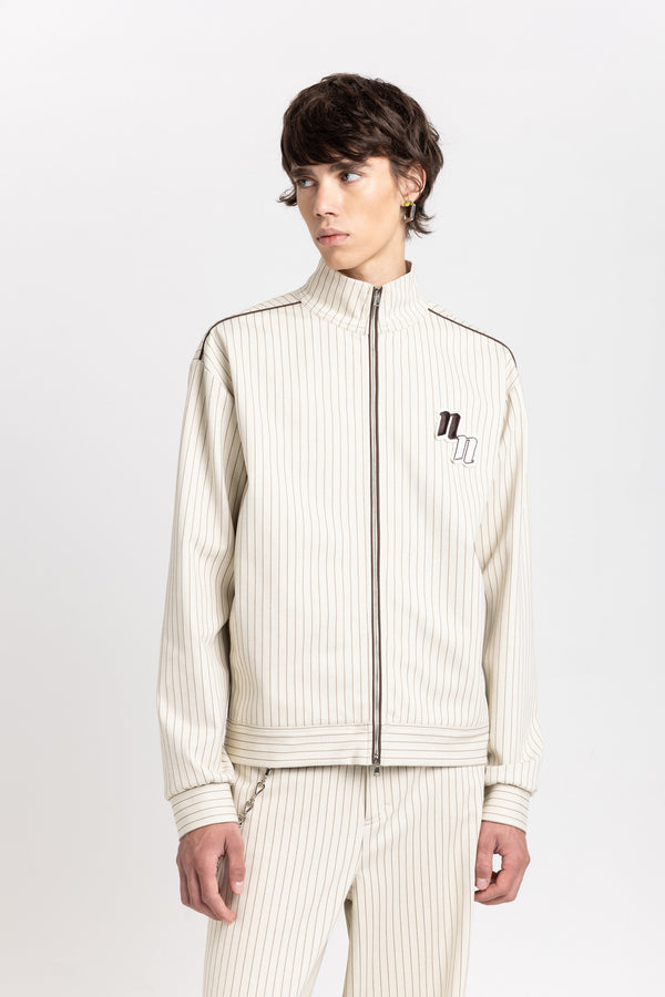 Nehera Ivory & Grey Striped Bistretch Zip Up Sweatshirt