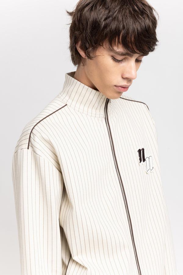 Nehera Ivory & Grey Striped Bistretch Zip Up Sweatshirt