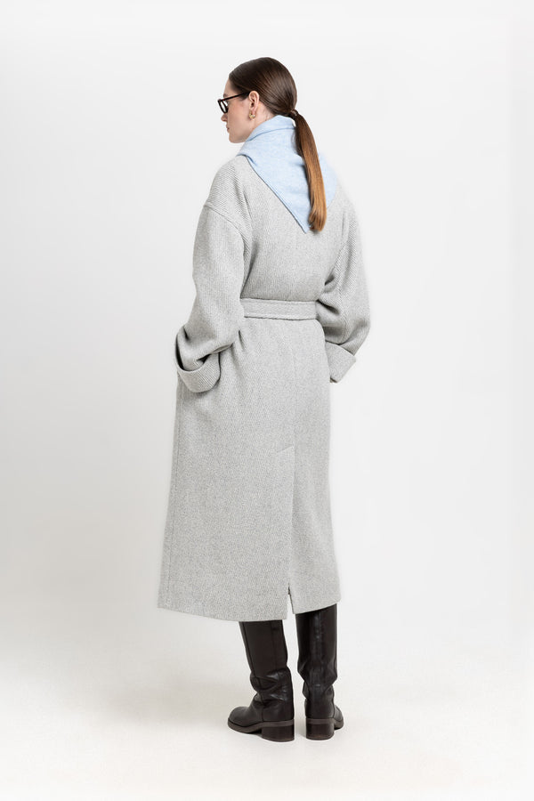 Nehera Light Grey Plush Superfine Wool Essential Robe Coat