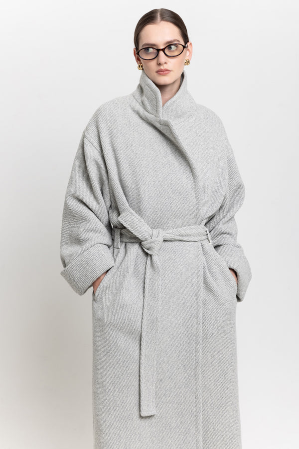 Nehera Light Grey Plush Superfine Wool Essential Robe Coat