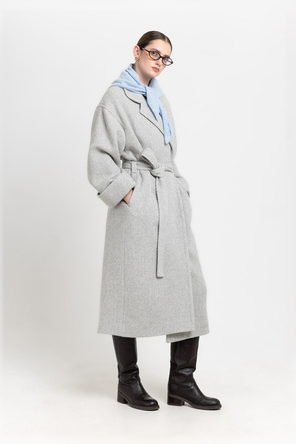 Nehera Light Grey Plush Superfine Wool Essential Robe Coat