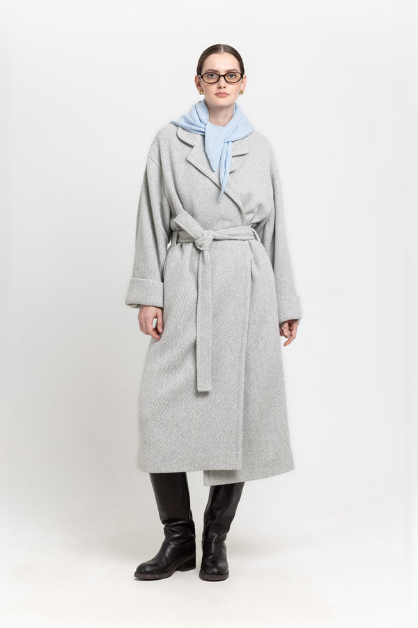 nehera Light grey plush superfine wool essential robe coat