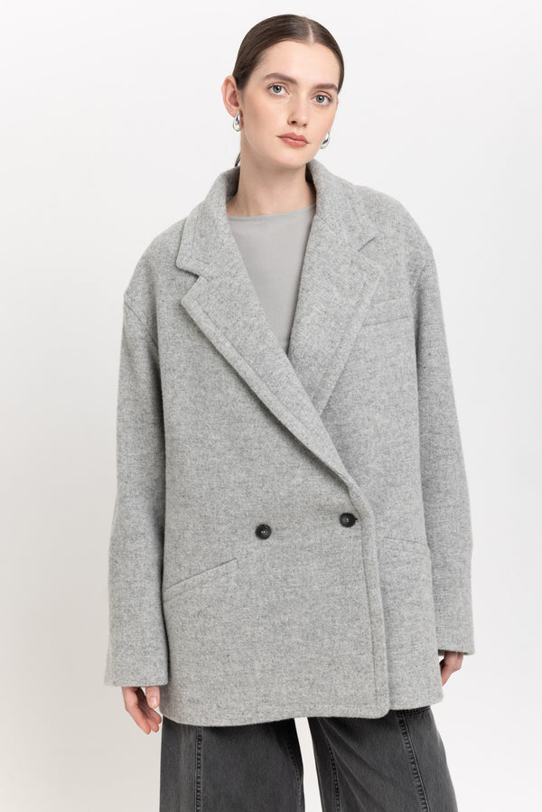 Nehera Light Grey Soft Touch Wool Relaxed Short Coat