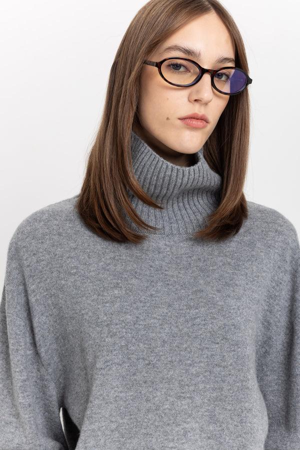 Nehera Limestone Grey Cashmere Boxy Cropped Turtleneck