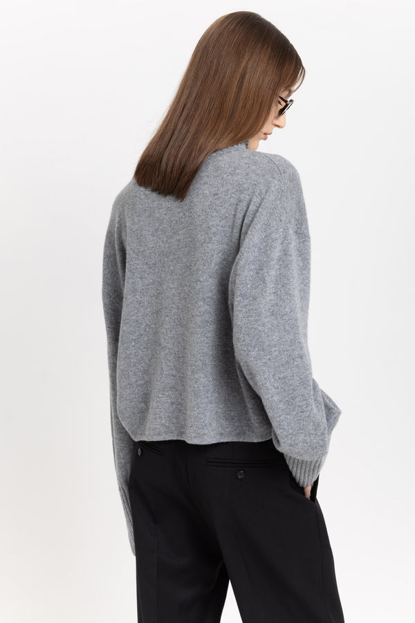 Nehera Limestone Grey Cashmere Boxy Cropped Turtleneck