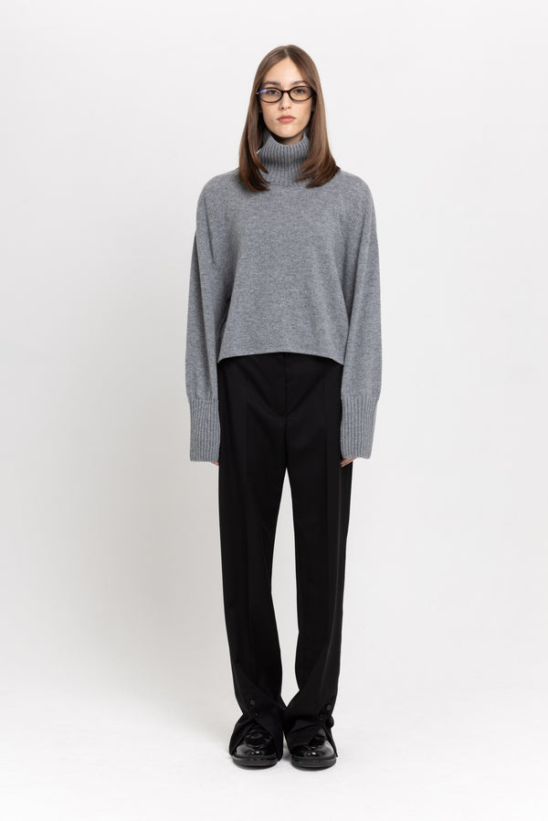 nehera Limestone grey cashmere boxy cropped turtleneck