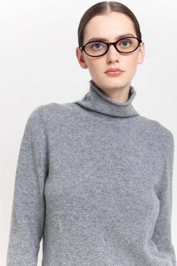 Nehera Limestone Grey With Black Cashmere Lightweight Turtleneck
