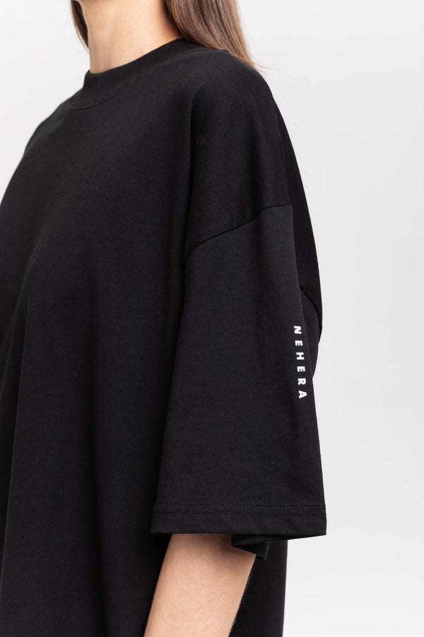 Nehera ‘LOGO SLEEVE’ Black Pure Cotton Oversized T-shirt