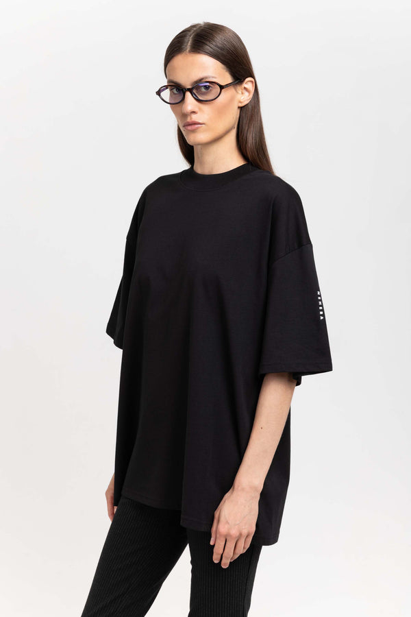 Nehera ‘LOGO SLEEVE’ Black Pure Cotton Oversized T-shirt