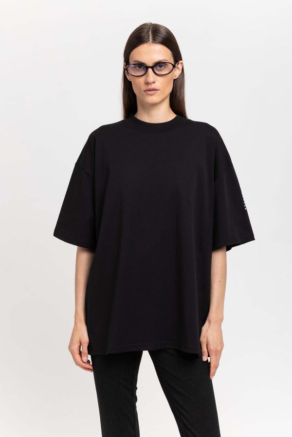 Nehera ‘LOGO SLEEVE’ Black Pure Cotton Oversized T-shirt