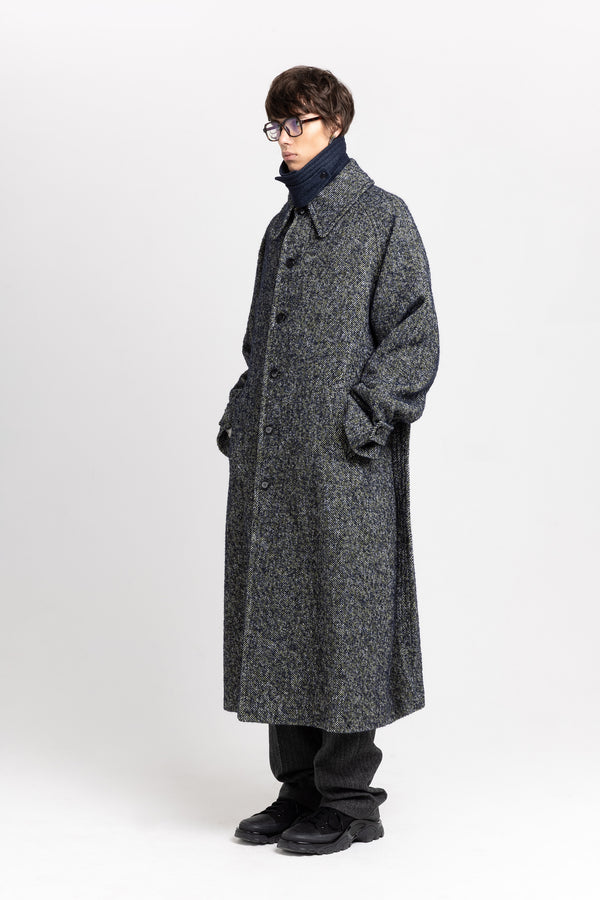 Nehera Navy & Green Twill Blend Unisex Coat With Double Collar