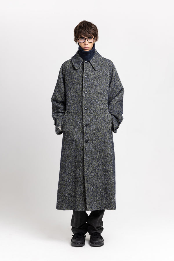Nehera Navy & Green Twill Blend Unisex Coat With Double Collar