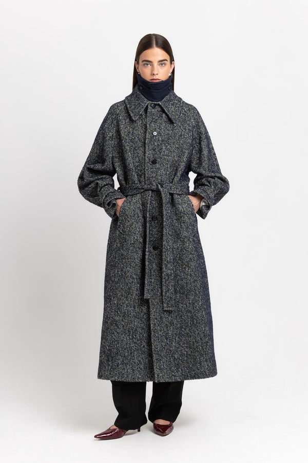 nehera Navy & green twill blend unisex coat with double collar