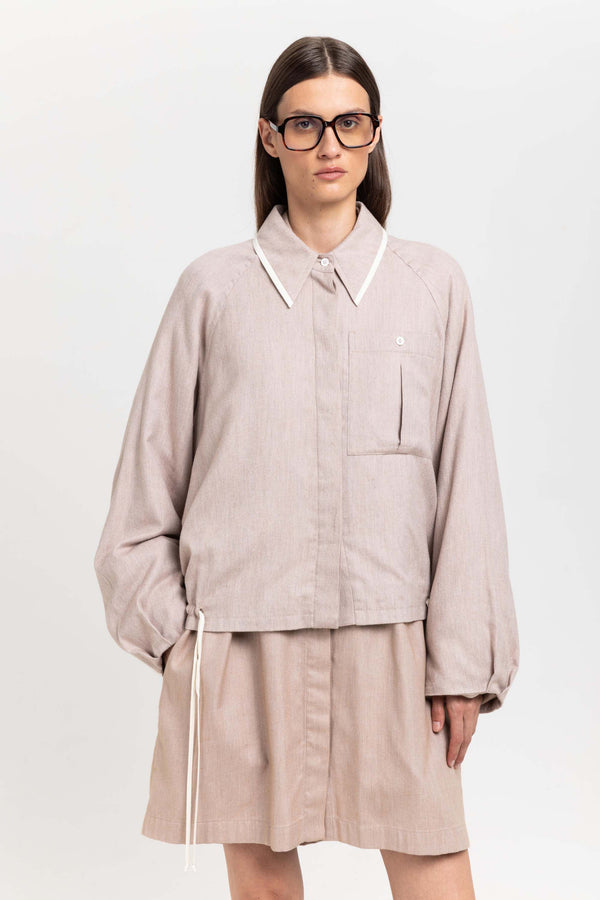 Nehera Beige Cotton Flannel Overshirt With Ties