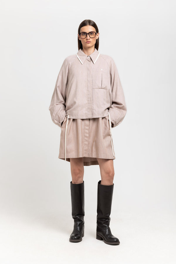 Nehera Beige Cotton Flannel Overshirt With Ties