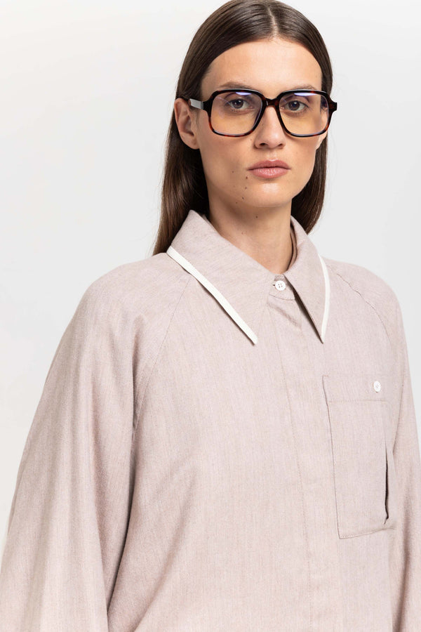 Nehera Beige Cotton Flannel Overshirt With Ties