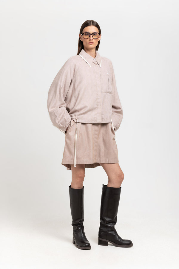 nehera Beige cotton flannel overshirt with ties