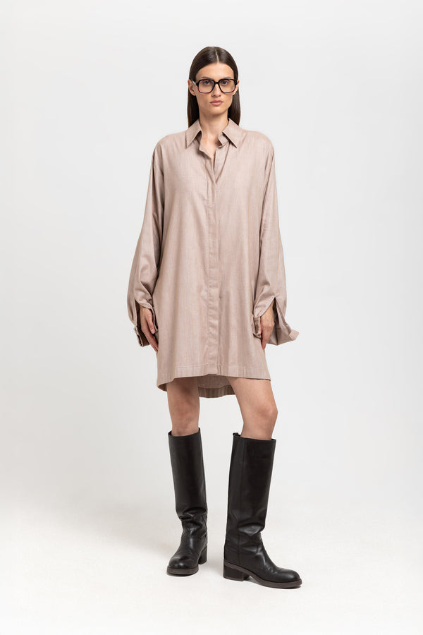 Nehera Beige Herringbone Flannel Dress