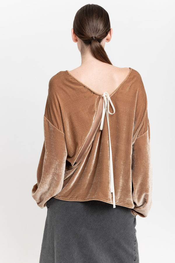 Nehera Beige Red Silk Viscose Velvet Open Back Top