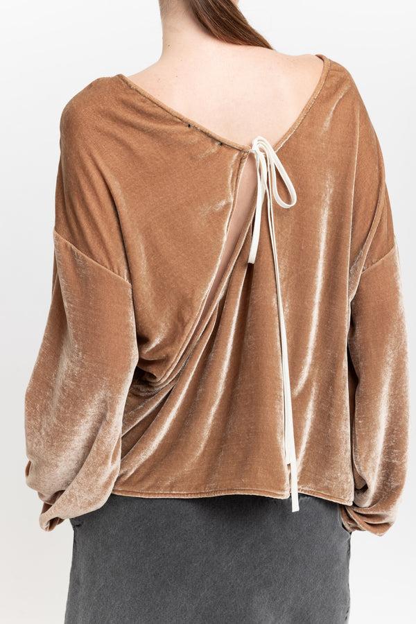 Nehera Beige Red Silk Viscose Velvet Open Back Top