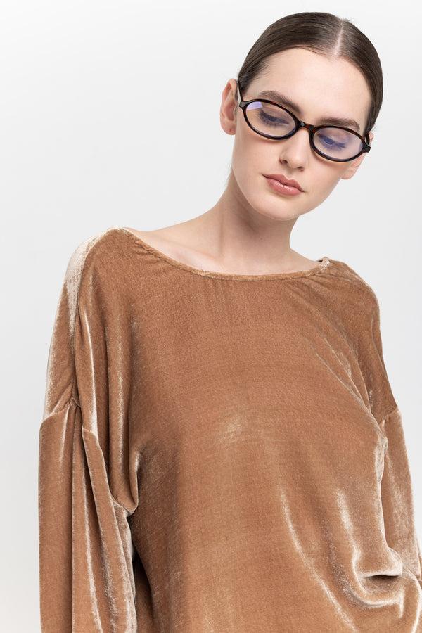 Nehera Beige Red Silk Viscose Velvet Open Back Top