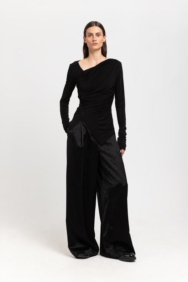 nehera Black acetate jersey asymmetric ruched top
