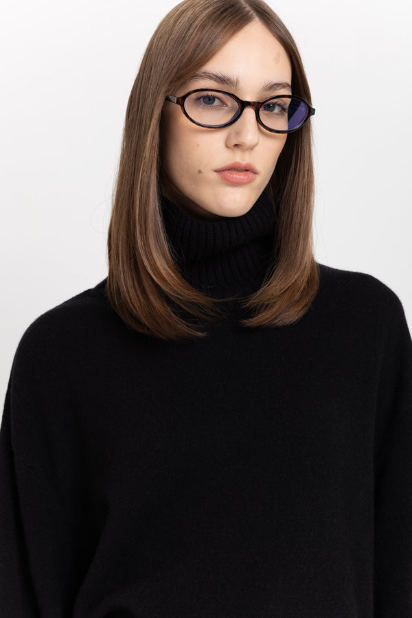 Nehera Black Cashmere Boxy Cropped Turtleneck