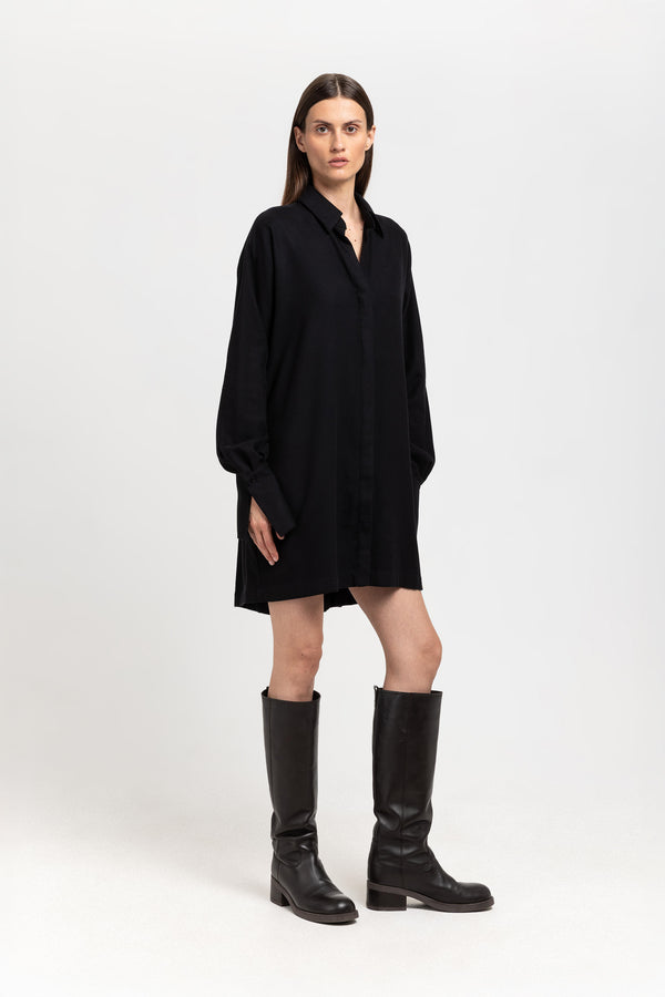 Nehera Black Cotton Flannel Dress