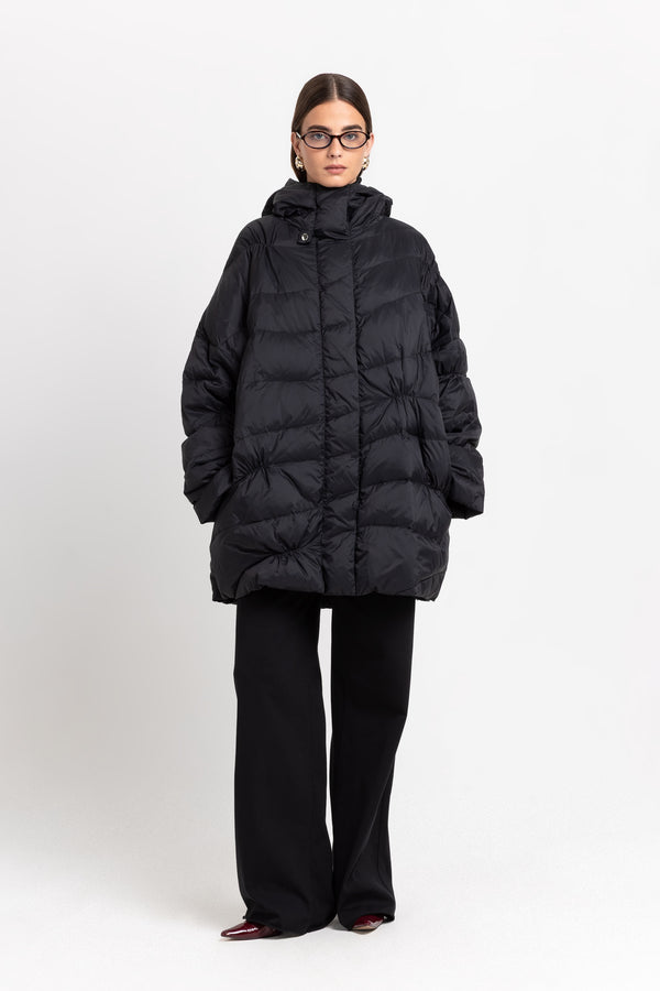 Nehera Black Down Coat With Scarf