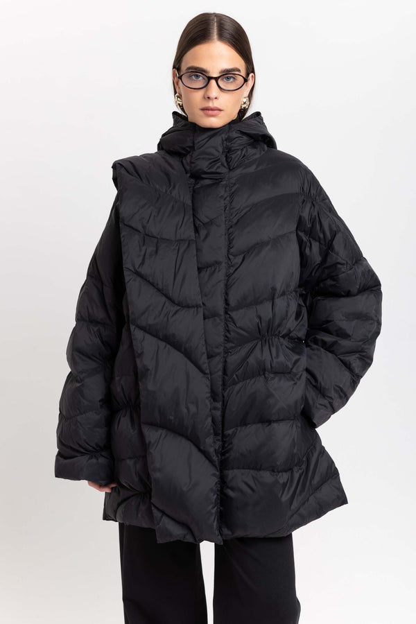 Nehera Black Down Coat With Scarf