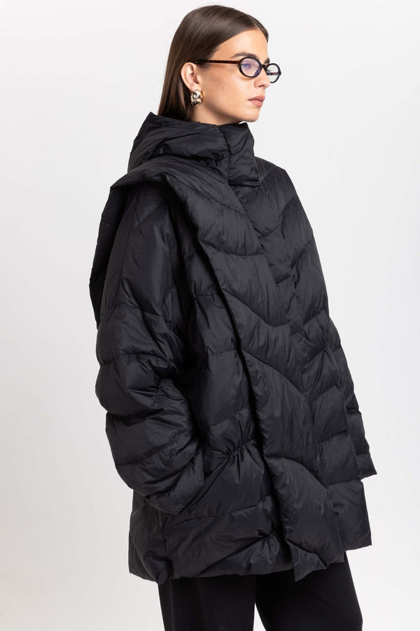 Nehera Black Down Coat With Scarf