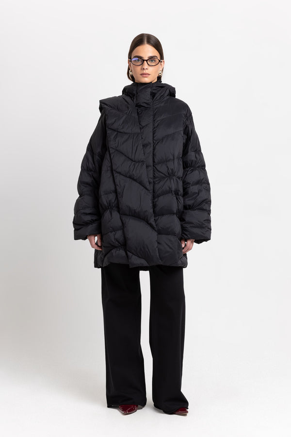 nehera Black down coat with scarf
