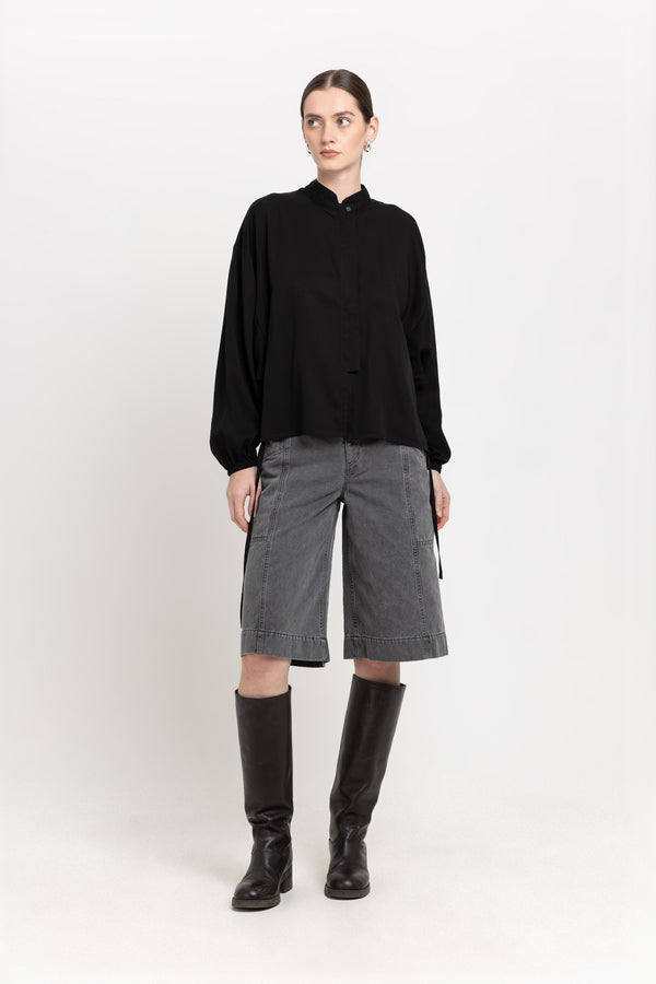 nehera Black fluid tencel voluminous blouse